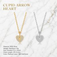 Collier Pendentif Cœur Flèche de Cupidon Élégant en Argent Sterling S925, Bijoux Fins, Pavé CZ, 2 Tons, Vente en Gros pour Femmes