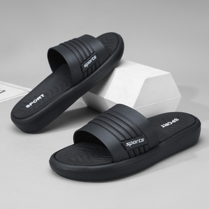 Black EVA Sporty <b>Slides</b> Open Toe Anti-Slippery Summer Outdoor Slippers Solid Color PU Lining - Product Image 1
