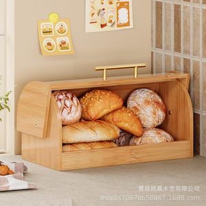 Contenitore per Pane in Bambù Ran Chen con Coperchio Scorrevole, Colore Legno Naturale, per Conservazione di Frutta e Verdura in Cucina, Contenitore Antipolvere - Product Image 2