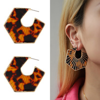 Boucles d'oreilles créoles géométriques rétro marron OEM ODM, style vintage, en acrylique couleur écaille de tortue, bijoux pour femmes