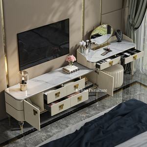 Table de toilette de luxe avec tiroirs, meubles de chambre à coucher, meuble TV avec rangement et combinaison table de toilette - Product Image 3