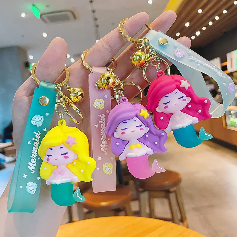 Nouveau dessin animé personnalisé sirène 3D PVC mignon porte-clés pour filles sac suspendu pendentif porte-clés sirène PVC porte-clés