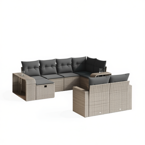 Conjunto de Sofás Modulares de Ratán Gris para Jardín, Muebles de Exterior de 6 Plazas, Diseño Contemporáneo - Product Image 1