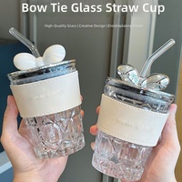 Bouteille d'eau en verre résistant aux hautes températures pour étudiants, tasse élégante avec paille, mug de voyage pour femmes, couvercle isotherme