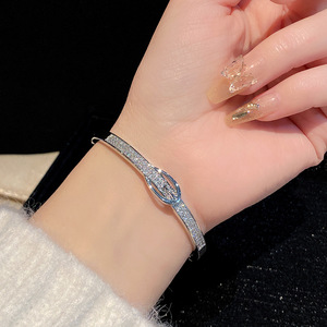<b>Copper</b> Belt Buckle <b>Bracelet</b> Gold And Silver Micro Insert Zircon Inlay Women's Jewelry Gift Winter 2024 - Product Image 3