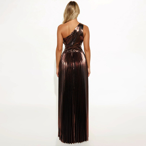 Vestido Maxi Plisado Metálico de Lujo Hecho a Medida para Cóctel y Fiesta de Noche para Damas - Product Image 2