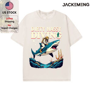 Oversized Washed Retro Summer Shark <strong>Diver</strong> Streetwear Print T Shirt USA Stock Wholesale Y2K Casual Tee - Product Image 4