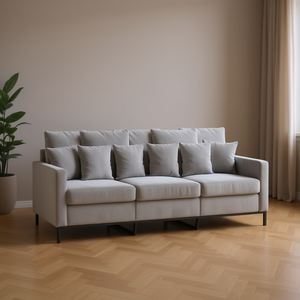 Sofá de 3 Plazas en Terciopelo Gris Claro, 100% Poliéster, Patas de Metal, Muebles Modernos para Sala de Estar - Product Image 2