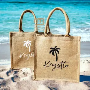 Atacado reutilizável praia serapilheira tote bag personalizado impresso casamento dom shopping bolsa com logotipos eco amigável mercearia juta saco
