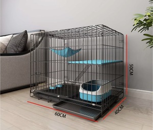 Cage pliable en bois et acier, très grande, plateau en fer pratique avec fermeture à bouton pour villa intérieure, chats et chiens. - Product Image 5