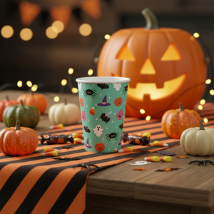 Vasos Desechables de Papel para Fiestas de Halloween y Acción de Gracias, 12 oz, Diseño Bonito (Murciélagos, Fantasmas, Calabazas), Juego de 8, Verde <span class=keywords><strong>Pastel</strong></span>, Multicolor - Product Image 3