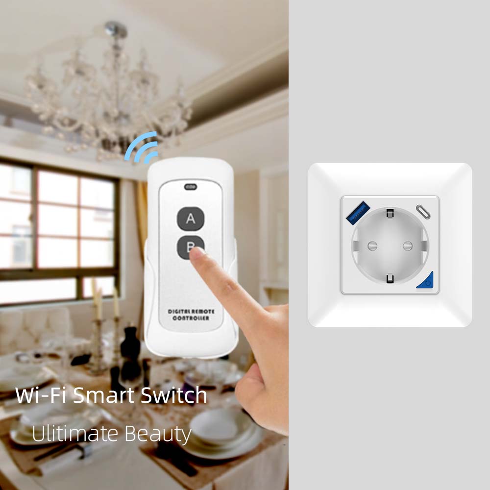 RSH WIFI Wireless Smart Electric 16A Outlet Socket Tuya 20W with USB Type C Wifi smart EU inwall wall socket plug