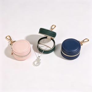 Eco-friendly Mini Round Zipper Jewelry <b>Cases</b> Portable Keychain Travel Organizer With Gold Hook - Product Image 1