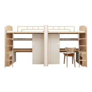 Lit superposé moderne en métal et bois grainé 2026 avec bureau, échelle, rangement et armoire pour la maison, l'école, les jeunes et les hôtels - Product Image 1