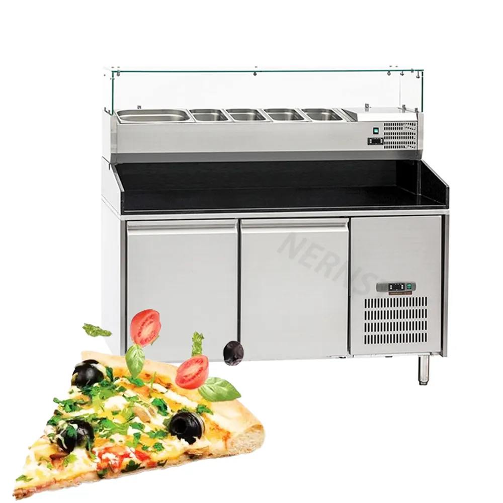 Réfrigérateur électrique commercial en acier inoxydable en gros Table de travail pour pizza Table de préparation de pizza Réfrigération pour pizzeria