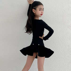 Girls' Latin Bodysuit Dress Long Sleeve Dancing <strong>Fish</strong> Bone Skirt Samba Rumba Jazz Cha Cha Dance <strong>Costume</strong> - Product Image 5