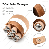 Masseur à rouleaux en bois à 7 billes pour drainage lymphatique, outil de thérapie en bois pour le cou, les épaules, les jambes, l'abdomen, massage corporel complet