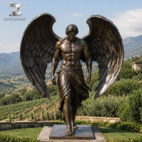 Grande statue d'ange en bronze avec ailes, sculpture masculine grandeur nature personnalisée pour jardin extérieur, villa, église, cimetière, décoration commémorative