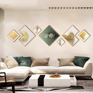 لوحة فنية مؤطرة لتزيين غرفة المعيشة بتصميم شمالي فاخر من الكريستال والبورسلين والزجاج والألومنيوم مع أوراق ذهبية - Product Image 3