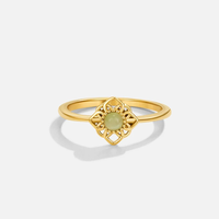 Bijoux vintage personnalisés en acier inoxydable plaqué or 18 carats PVD, résistant à l'eau, filigrane, pierre verte, bague florale pour femmes