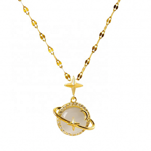 Collier en pierre œil de chat <span class=keywords><strong>planète</strong></span> personnalisé avec zircon bijoux en acier inoxydable pendentif romantique rêveur - Product Image 6