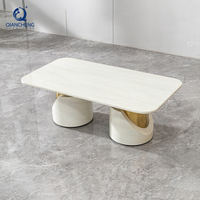 Table basse moderne en marbre SS Furniture avec incrustations dorées, table centrale sculpturale blanche, vente en gros d'usine, mobilier italien minimaliste