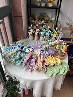 Bouquet de tulipes tricotées de style moderne Beaufy - Fleurs en tissu faites à la main, longue durée, rose/violet/bleu, cadeau pour la fête des mères, livraison rapide