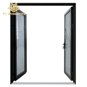 Pintu Prancis Aluminium Berayun Terbuka Eksterior Hitam Logam Panel Pintu Prancis dengan Tirai Pintu Eksterior - Product Image 1