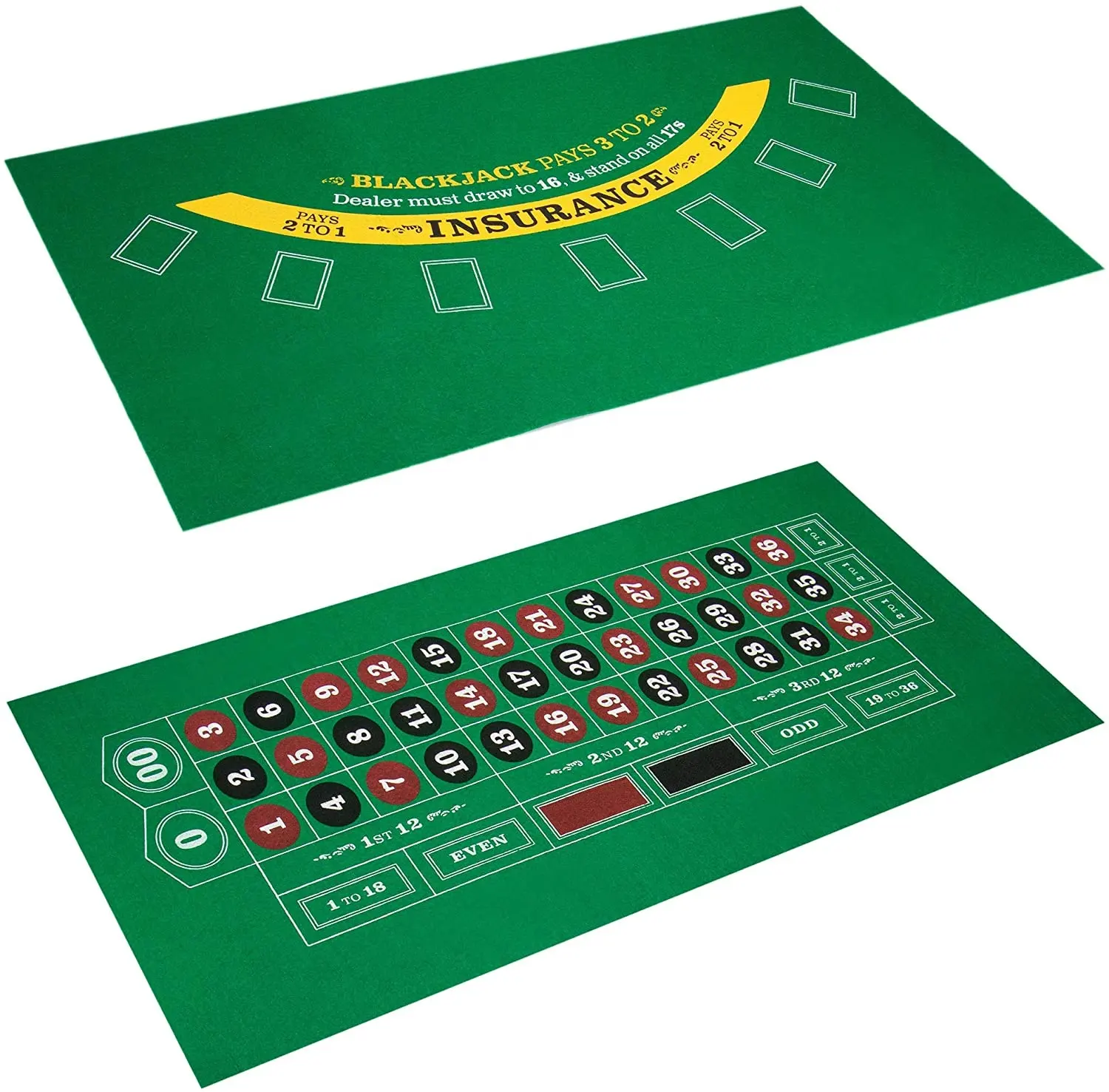 Tapete de mesa de jogos de poker blackjack, 36 "x 18", tapete de mesa verde dupla face jogos de roleta