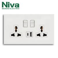 Prise électrique double universelle Niva avec USB Type-C, panneau en acier inoxydable standard UK, interrupteurs muraux et prises domestiques
