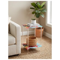 2 tables d'appoint en acrylique avec 2 étagères de rangement, transparentes, style simple, tables de chevet à 2 niveaux, pour petits espaces, bureau, chambre
