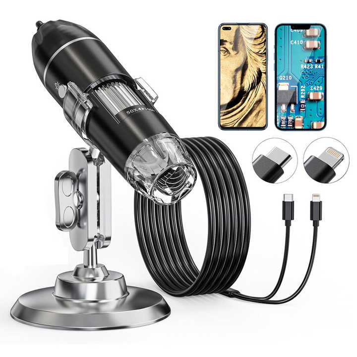 Microscope Kit Camera 1600X Digital Microscope Camera 3 in 1 Type-C USB Portable Electronic ...