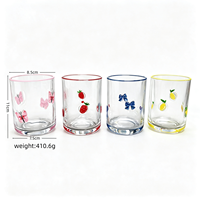 Gobelet en verre à bord coloré, base épaisse et lourde, avec nœud fraise, pour café glacé et lait, idéal pour la maison, le café et le petit-déjeuner