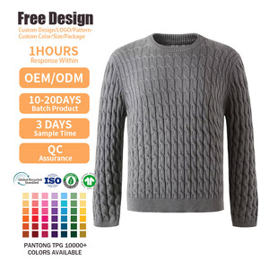 เสื้อสเวตเตอร์ไหมพรมคอตตอนถักลายเคเบิ้ลแบบเรียบง่าย สไตล์อบอุ่น แขนยาว ผลิตตามสั่ง ได้รับการรับรองมาตรฐาน GOTS สำหรับผู้ชาย - Product Image 2