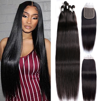 Extensions de cheveux lisses de 30 pouces avec closure 4x4 HD transparente en dentelle péruvienne et mèches 3/4