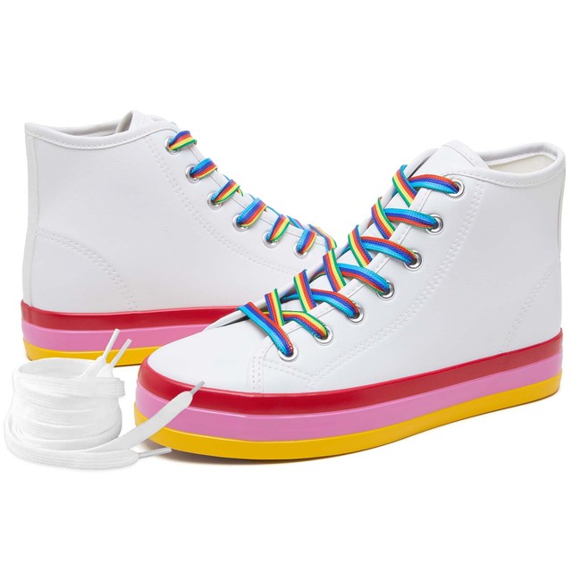 Women's Fashion Multi-Color High Top Canvas Shoes Lace up Rainbow Lightweight Anti-Slippery Cushioning Spring Season