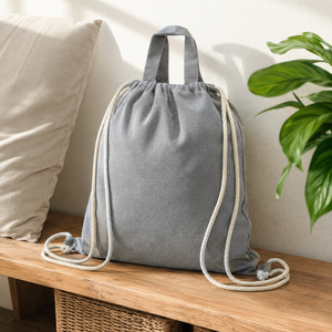 225 GSM Recycled Cotton <b>Drawstring</b> Tote <b>Backpack</b> Grey Shopping Bag 38x41.5cm Custom Logo OEM Private Label Wholesale Bulk - Product Image 6