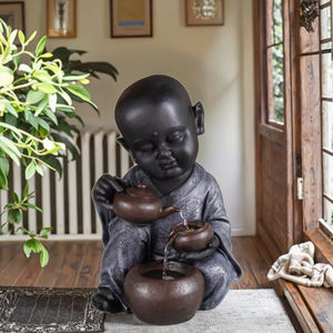 Fontaine d'eau en polyrésine pour jardin, jeune <span class=keywords><strong>moine</strong></span> d'intérieur - Product Image 4