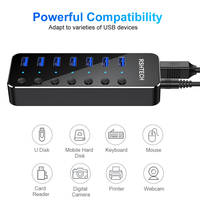 RSHTECH Hub 3.0 de 4/7 Puertos con Fuente de Alimentación de CC 5V/2A, Hubs Tipo C de 5 Gbps, Adaptador de Estación de Acoplamiento USB C 7 en 1 para Computadora Portátil