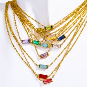Para Venta al por Mayor: Colgante de Cadena con Eslabones de Acero Inoxidable Chapado en Oro de 18K con Zirconia, Diseño Geométrico de Moda para Niños, Piedra de Nacimiento de Julio - Product Image 2
