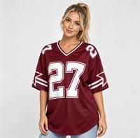 Maillot de football personnalisé pour femme, col en V, manches courtes, coupe oversize, imprimé par sublimation, haut ample pour le sport et les événements festifs