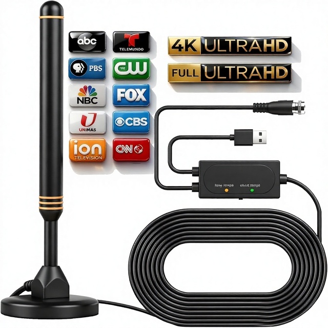 Indoor TV Antenna Smart TV Long Range Reception HD Digital Amplifier Signal Booster Local Channels Supports 4K 1080p-Orange