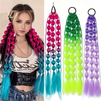Perruques longues pour femmes, tendance, style européen et américain, pour Halloween, avec dégradé de couleurs, effet lanterne et queue de cheval à bulles