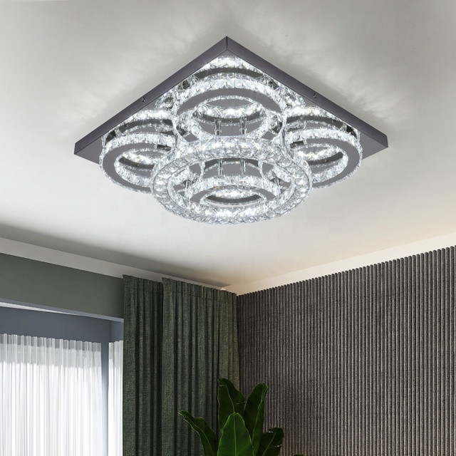 Modern Stainless Steel Square LED Ceiling Lamp for Dining Room Bedroom & Living Room Lighting