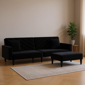 Juego de Sofás de Terciopelo Negro en Forma de L, Modular, Moderno, para Sala de Estar, 4 Plazas, Respaldo Acolchado, Brazos Cuadrados, Estructura de Madera, Tapicería de Poliéster - Product Image 2