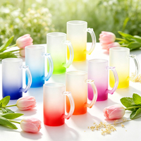 Mugs en verre vierges pour sublimation, 3oz, 10oz, 11oz, 13oz, 16oz, 18oz, 25oz, couleur dégradée, avec poignée, couvercle et paille, pour cadeaux DIY