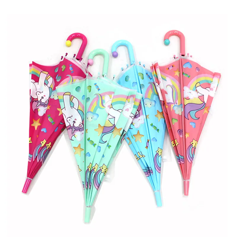 أنيمي يونيكورن مظلة أطفال لفتاة الصبي طويلة مقبض شبه التلقائي شفافة لطيف الإناث مظلات الأطفال الأطفال هدية
