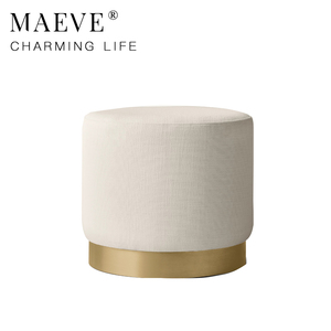 Modern Round Fabric Upholstered Ottoman <strong>Pouffe</strong> with Gold Base for Living Room Sofas and Bedroom Sets Luxury - Product Image 1