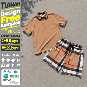 Fabricante de Ropa Tianan, Conjuntos Personalizados de Marca para Hombre, Conjuntos de Verano Casuales con Pantalones Cortos a Cuadros, Camisetas Polo y Pantalones Cortos de Alta Calidad para Exteriores - Product Image 1