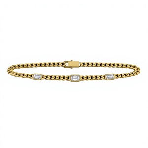 Orelia Iuxe Gold Plated Stainless Steel Cuban Chain Bracelet Rectangular Zircon Inlink <b>Bangle</b> Hip Hop Jewelry for Women <b>Men</b> - Product Image 5